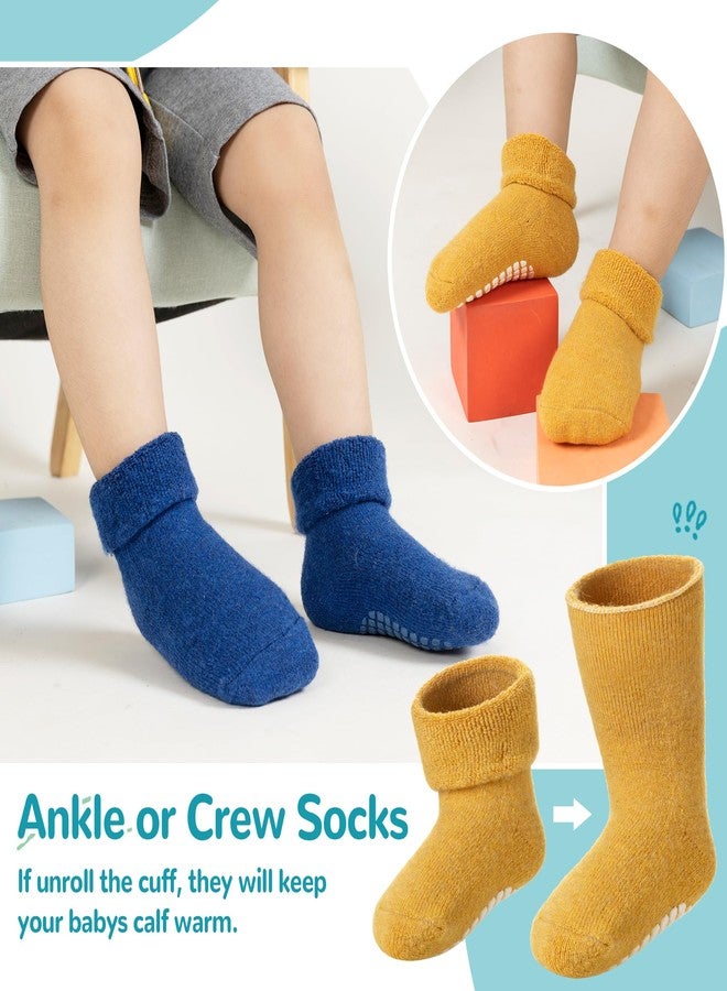 Eocom 6 Pairs Baby Boy Girl Non Slip Socks Child Toddler Winter Thick Soft Wool Kids Warm Socks with Grips(Yellow/Black/Brown/Grey/Blue/Green, 1-3T) - Image 4